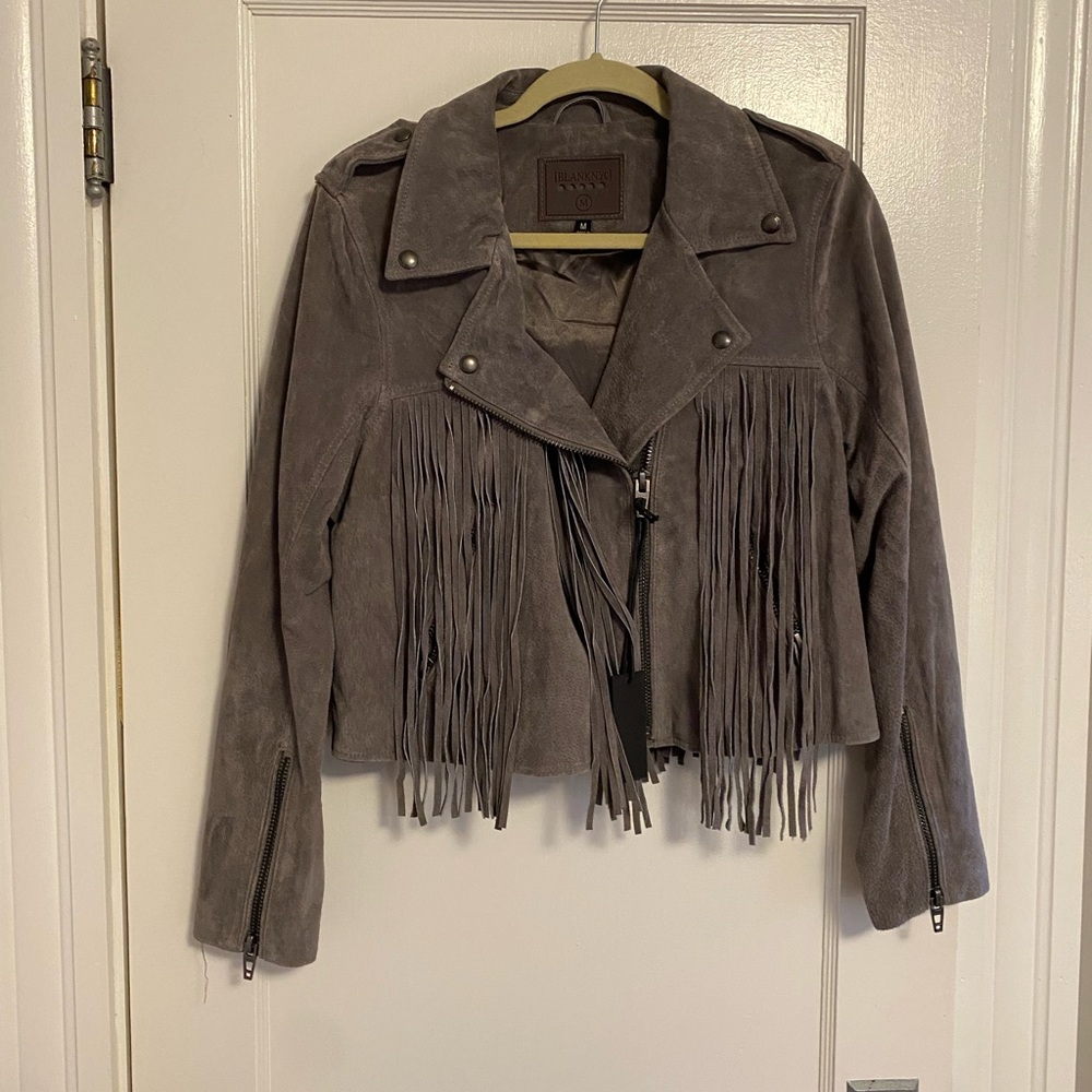 Blank NYC Gray Fringe Leather Jacket